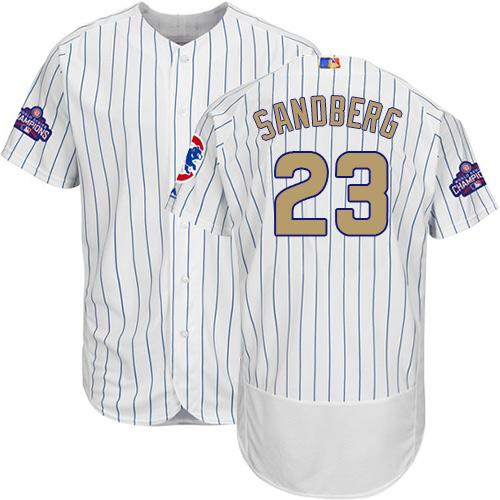 Cubs #23 Ryne Sandberg White(Blue Strip) Flexbase Authentic Gold Program Stitched MLB Jersey
